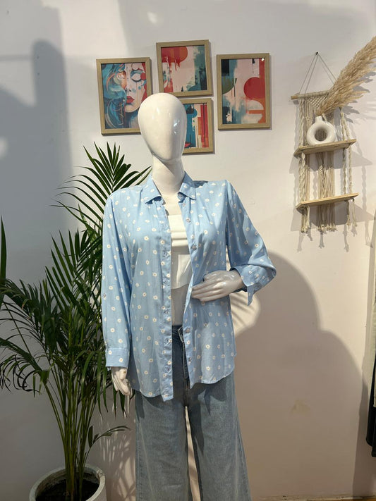 Sky Blue Daisy Print Shirt